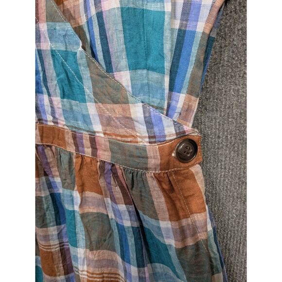 Bridge & Burn Wrap Dress Womens Small Linen Acadia Cap Sleeve Pockets Plaid - Picture 2 of 13